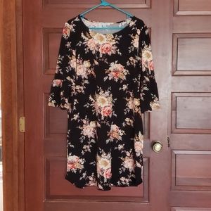 Black floral shift dress.